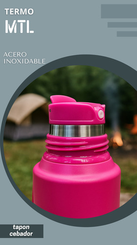 Termo Mtl 1 Litro Acero Inoxidable Pico Cebador Mate System Color Fucsia Tapa Vaso Térmico Doble Pared Reforzado Alta Resistencia Líquidos Calientes Fríos