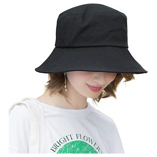 Sombrero Algodón De Ala Ancha Para Mujer Talla Única Negro