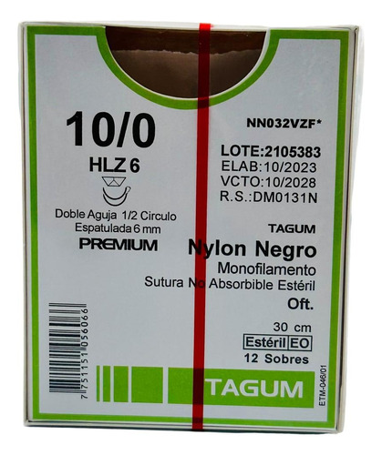 Sutura Nylon 10-0 Espatulada Doble Armada 1/2 6mm Tagum