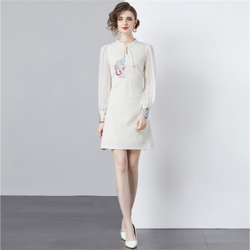Vestido Corto Retro Con Bordados De Fénix Estilo Chino
