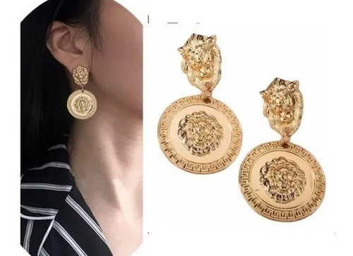 Aretes Diseño Cabeza D León Tlpo Versac Moda +  Envio Gratis