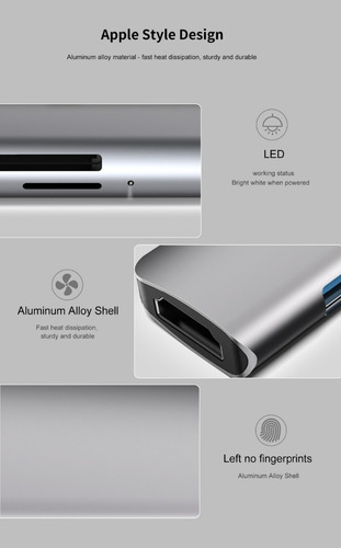 Adaptador Usb Tipo C A Hdmi Hub 4k Thunderbolt 3 Sd Multiple
