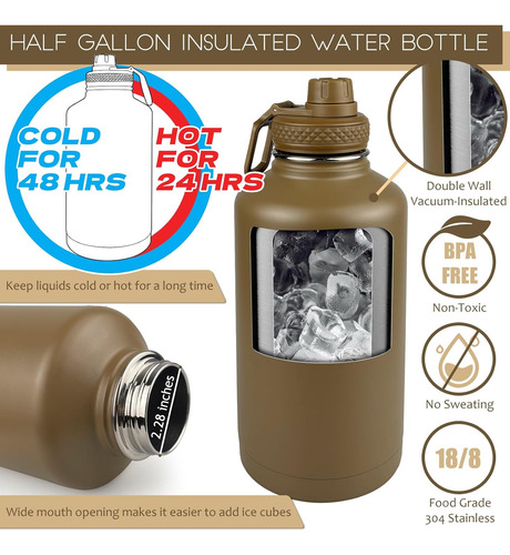 Botella De Agua De Medio Galón Con Funda, Jarra De Agua Aisl