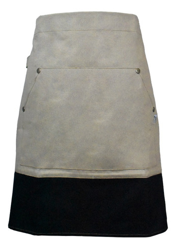 Delantal Corto Chef De Gabardina Combinado - Beige/negro