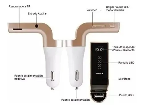 Transmisor Carro Carg7 Usb Aux Bluetooth Modulador Fm Sd Mp3