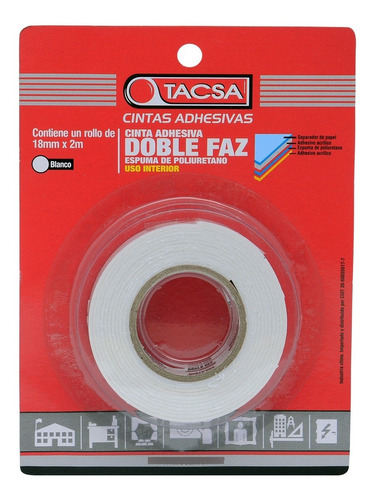 Cinta Doble Faz De Espuma Tacsa 18mm X 2mts Blanco Pack X30