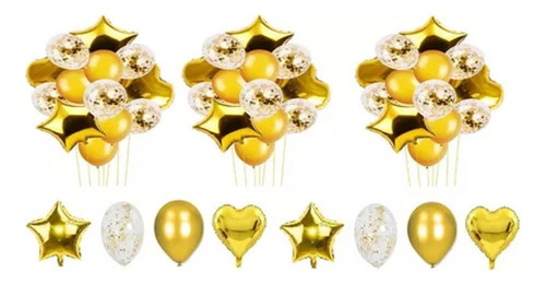 Set Globos Metalizados Rosa Oro Gold Confeti  X42 Unidades