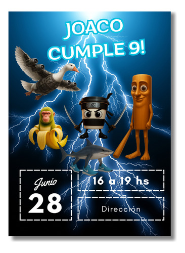 Invitación Italian Brainrot Cumpleaños Imprimible O Digital
