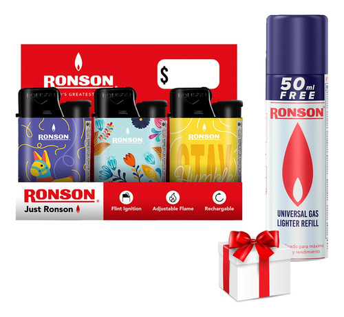 Recarga Gas Ronson Set + Encendedores Just Pack X 12