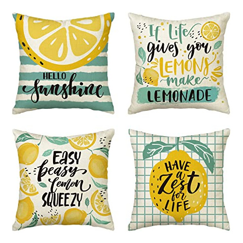 Fundas De Almohada Tema  Hello Sunshine Lemon , 18 X 18...