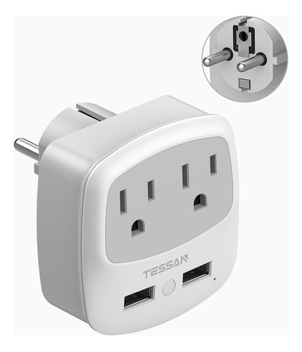 Adaptador De México A Enchufe Europeo Eu 2 Salidas Usb+2 Jh