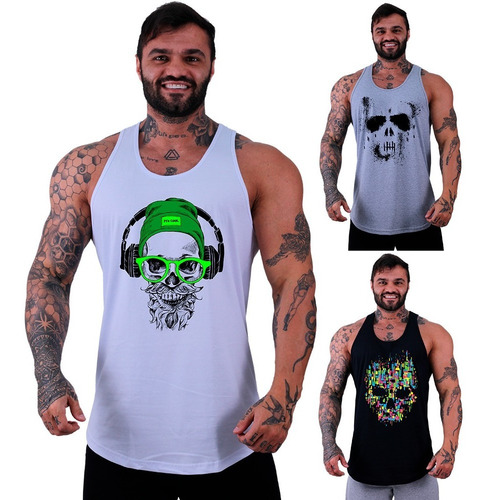 Kit 3 Regatas Longline Estampados Oversized Masculino Treino