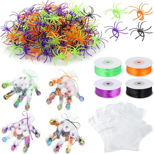 224 Pcs Halloween Plastic Spider Ring Set Include Dispo...