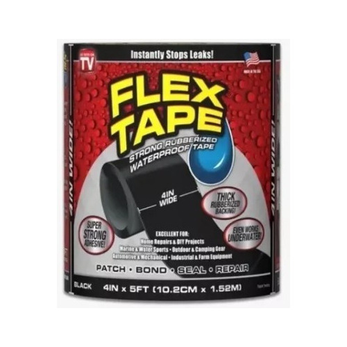 Cinta Impermeable Flex Negra Goma 10cmx1.5mts Flex Tape