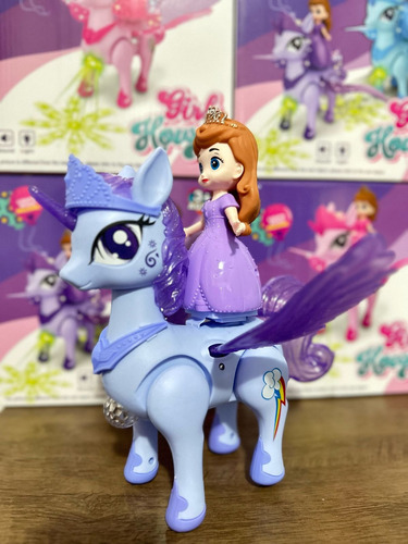 Brinquedo Boneca Unicórnio Pônei Infantil Anda Sozinho C/luz