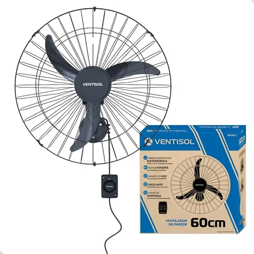 Ventilador Parede 60cm 200w Preto Bivolt Ventisol Oscilante