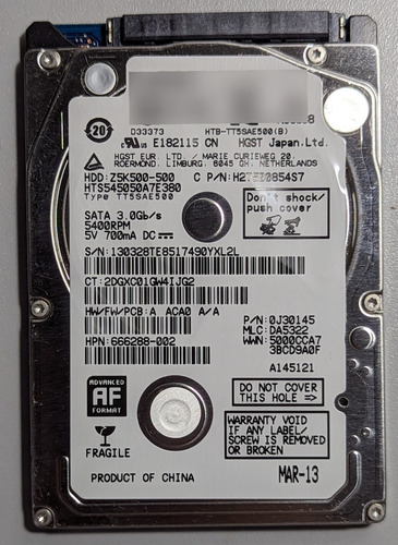 Disco Duro Notebook  500 Gb - Hgst Z550-500