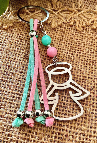 10 Llaveros Angel -souvenir Varon Nena Comunion Bautismo Rosa Y Verde