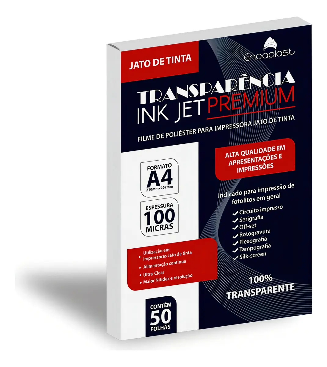Encaplast Jato de Tinta Transparência A4 50 Folhas Poliester 100 Microns