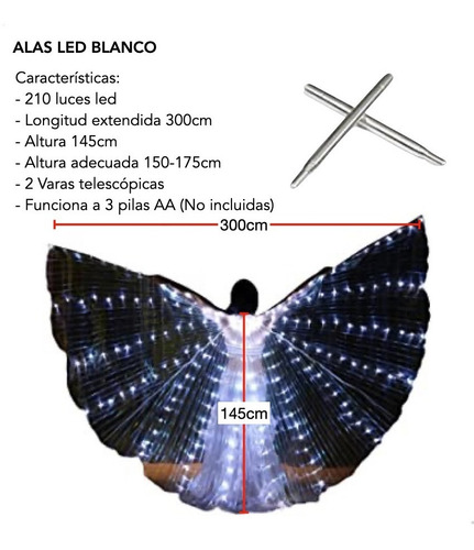 Imagen 3 de 10 de Alas Led Grande Danza Arabe Wings Bellydance Odalisca Capa