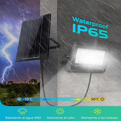 Reflector Solar Exterior Led Lámpara 100w Negro, recargable con luz tenue, impermeable IP65, luz blanca fría，Aigostar
