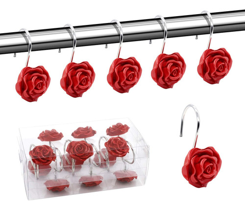 Ganchos Para Cortinas De Ducha Decorativos 12un Rosa Roja