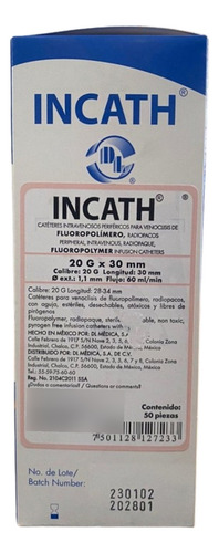 Catéter De Fluoropolímero Rosa 20g X 30mm C/50 Pzs
