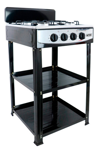 Parrilla A Gas 4 Quemadores Acero Inoxidable Con Anaquel Color Plateado