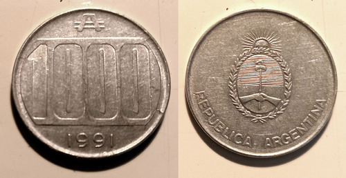 1 Moneda Antigua Argentina De 1.000 Australes 1991