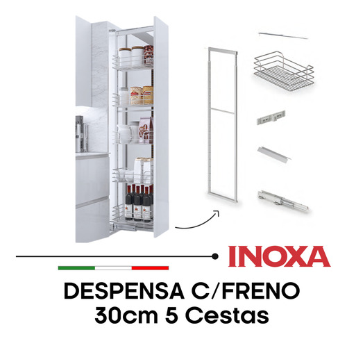 Despensa Columna Extraíble, Con Freno, 5 Cestas, 30cm Inoxa