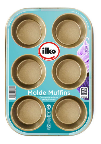 Imagen 2 de 10 de Molde 6 Muffin Dorado Ilko