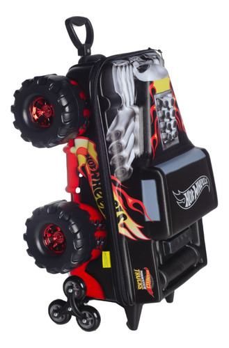 Mochila Carro Hotwheels Bone Monster Escolar 3d Impermeável Cor Preto