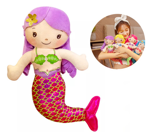.. Almohada De Felpa De Muñecas De Sirena Morada De 30 Cm E