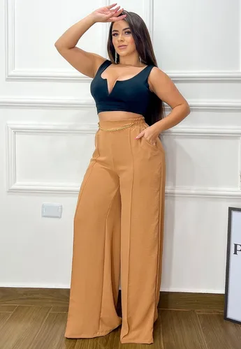 Cal a Pantalona Cintura Alta Wide Leg Social Feminina