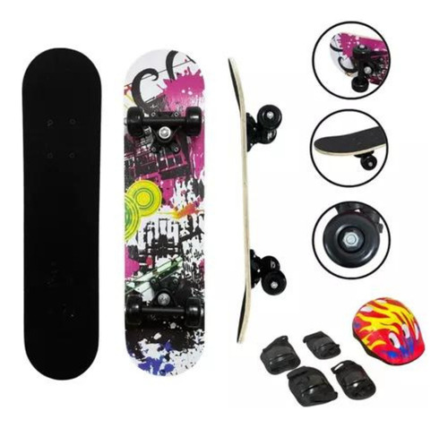 Skate Radical Infantil Semi Profissional Com Kit Proteção