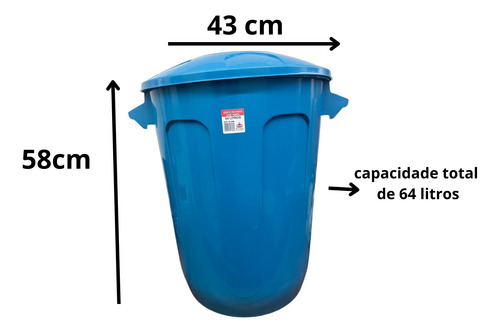 1 Balde Grande Com Tampa Lixo/ Roupa 64l Multiuso Reforçado