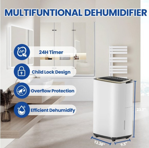 Deshumidifcaor Inteligente 50pintas Cubre 465m2 Drenaje Auto Blanco