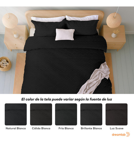 Juego de Funda Para Edredon Duvet con Textura Dreamlab, Tamaño Queen, Color Negro