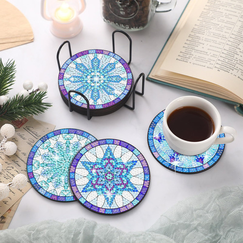 8 Posavasos Con Diseño De Copos De Nieve Y Diamantes Con Sop