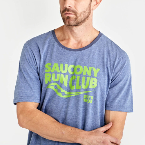 Remera Saucony Rested Blue Melange Running Palermo Tenis