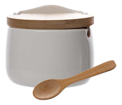 Botella De Sal De Cerámica Con Tapa De Bambú Y Cuchara