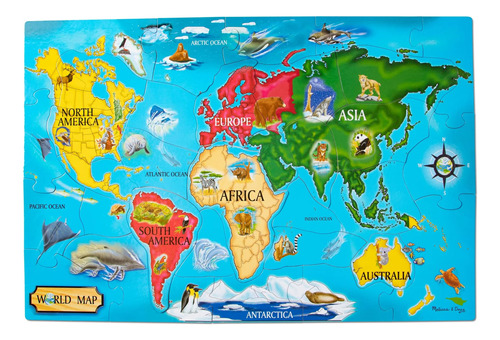 Melissa & Doug World Map Jumbo Jigsaw Floor Puzzle (33 Pieza