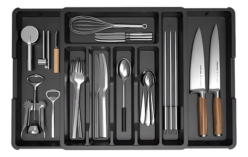 Bandeja Extensible Para Cajones De Cocina 8 Compartimentos Negro