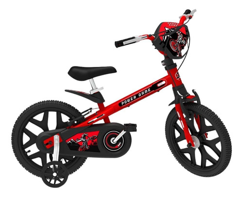 Bicicleta Com Rodinhas Power Game Pro Resistente Bandeirante Cor Preto e Vermelho