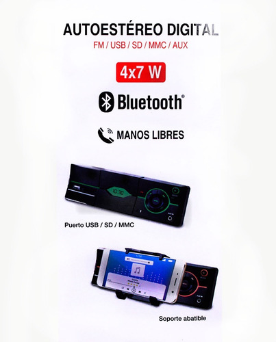 Autoestereo Digital Soporte Celular Bluetooth Manos Libres