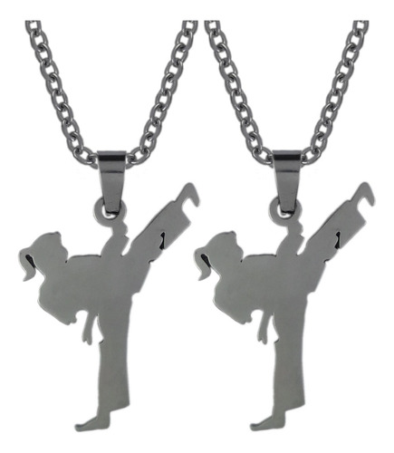 X2 Dijes Mujer Karate Taekwondo + Cadenas 50cm