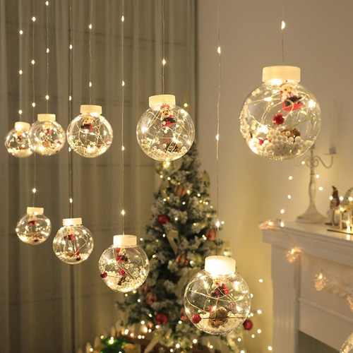 Cortina Luces Luciernagas Led Con Esferas Decoración Navidad