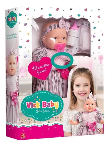 Boneca Bebê Reborn Vick Baby Frases Mamadeira, Chupeta Promo