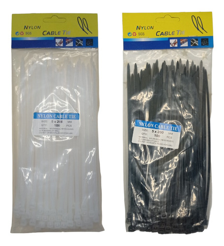  Tirrap Tirraje Amarre Nylon Blanco Negro 5x200mm Paq 100und