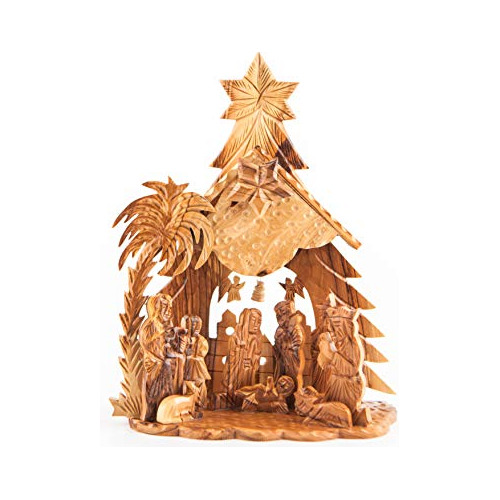 Set De Natividad En Madera De Olivo Árbol De Navidad Grande